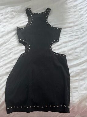 Black Studded Cutout Bodycon Dress